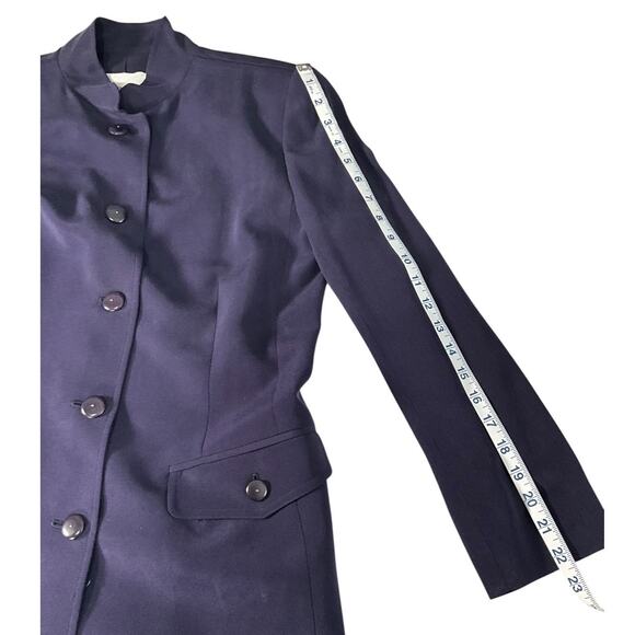 Vintage DANA BUCHMAN Petites Size 8P 100% Silk Navy Blue Fill Button Down Blazer - Picture 8 of 11